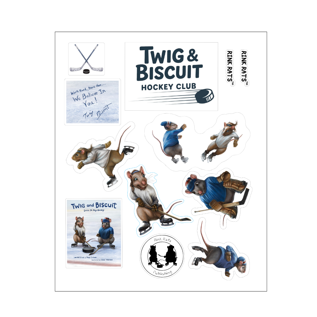 Colorful stickers of twig and biscuit