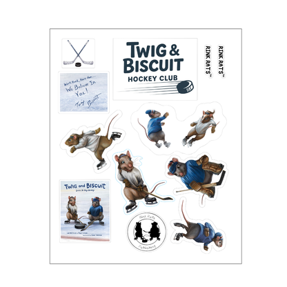Colorful stickers of twig and biscuit